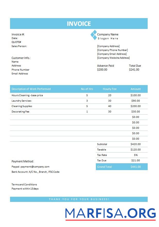 Realistic Handyman Invoice Template